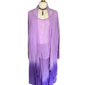 Essence by Mail Womens Vintage Purple Ombre 3 Pc Set Duster Tank Maxi Skirt XL